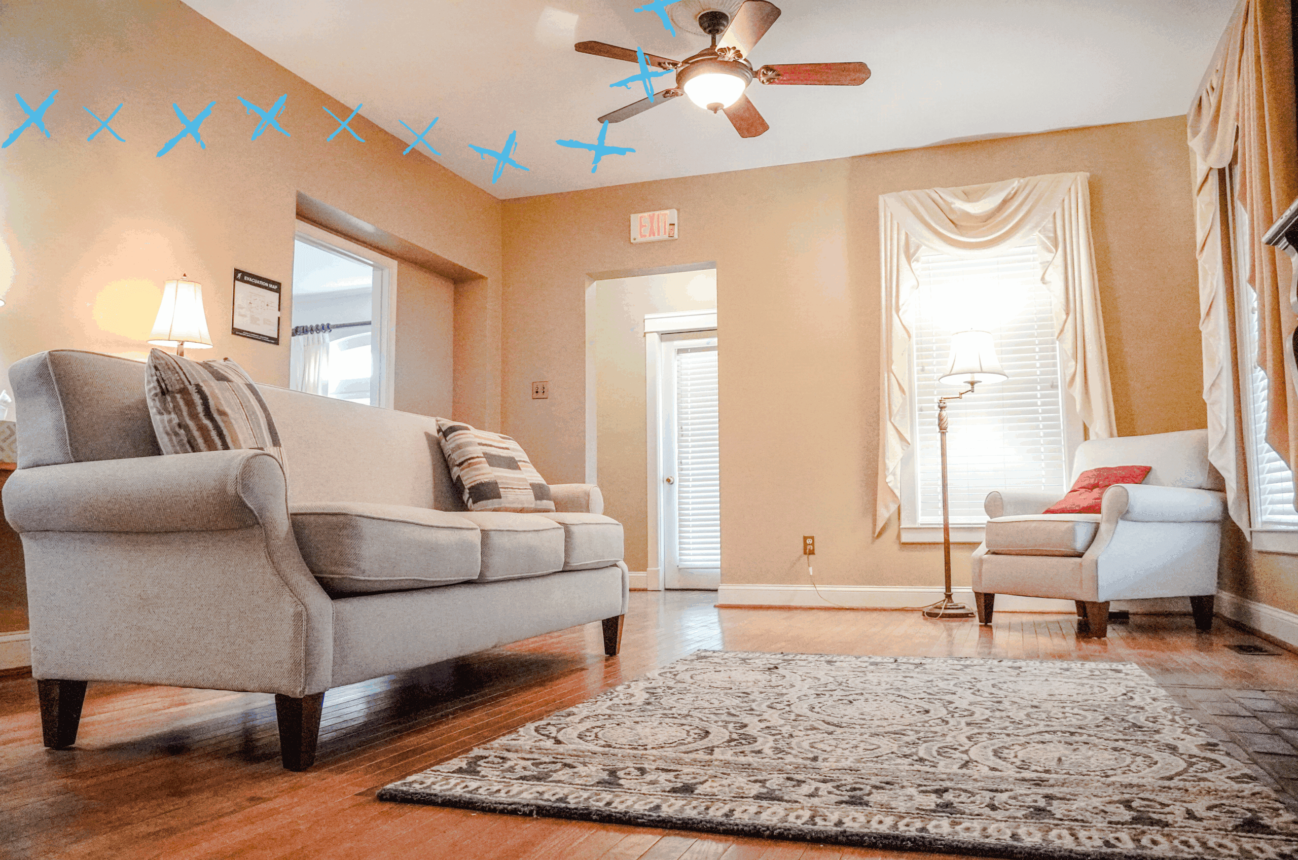 The living room of Sturt Cottage